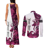 Pink Camo Customize Name Deer Hunting Couples Matching Tank Maxi Dress and Long Sleeve Button Shirt Tribal Buck Silhouette - Wonder Print Shop