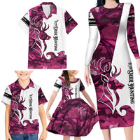 Pink Camo Customize Name Deer Hunting Family Matching Long Sleeve Bodycon Dress and Hawaiian Shirt Tribal Buck Silhouette - Wonder Print Shop