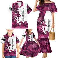 Pink Camo Customize Name Deer Hunting Family Matching Mermaid Dress and Hawaiian Shirt Tribal Buck Silhouette - Wonder Print Shop
