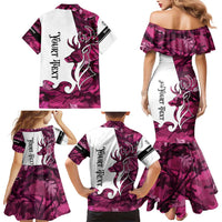 Pink Camo Customize Name Deer Hunting Family Matching Mermaid Dress and Hawaiian Shirt Tribal Buck Silhouette - Wonder Print Shop