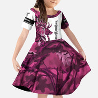 Pink Camo Customize Name Deer Hunting Family Matching Off The Shoulder Long Sleeve Dress and Hawaiian Shirt Tribal Buck Silhouette - Wonder Print Shop