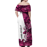 Pink Camo Customize Name Deer Hunting Family Matching Off Shoulder Maxi Dress and Hawaiian Shirt Tribal Buck Silhouette - Wonder Print Shop