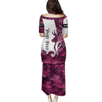 Pink Camo Customize Name Deer Hunting Family Matching Puletasi and Hawaiian Shirt Tribal Buck Silhouette - Wonder Print Shop