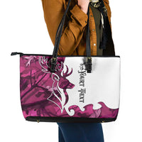 Pink Camo Customize Name Deer Hunting Leather Tote Bag Tribal Buck Silhouette - Wonder Print Shop