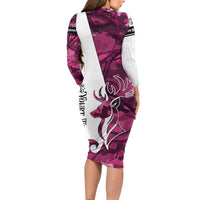 Pink Camo Customize Name Deer Hunting Long Sleeve Bodycon Dress Tribal Buck Silhouette - Wonder Print Shop