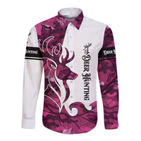 Pink Camo Customize Name Deer Hunting Long Sleeve Button Shirt Tribal Buck Silhouette - Wonder Print Shop