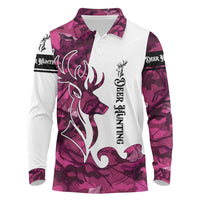 Pink Camo Customize Name Deer Hunting Long Sleeve Polo Shirt Tribal Buck Silhouette - Wonder Print Shop