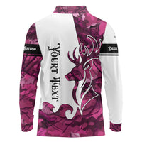 Pink Camo Customize Name Deer Hunting Long Sleeve Polo Shirt Tribal Buck Silhouette - Wonder Print Shop