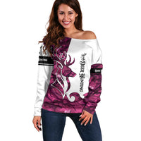 Pink Camo Customize Name Deer Hunting Off Shoulder Sweater Tribal Buck Silhouette - Wonder Print Shop