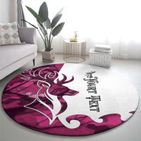 Pink Camo Customize Name Deer Hunting Round Carpet Tribal Buck Silhouette - Wonder Print Shop