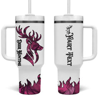 Pink Camo Customize Name Deer Hunting Tumbler With Handle Tribal Buck Silhouette - Wonder Print Shop