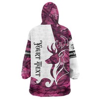 Pink Camo Customize Name Deer Hunting Wearable Blanket Hoodie Tribal Buck Silhouette - Wonder Print Shop