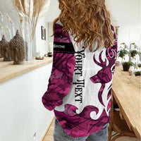 Pink Camo Customize Name Deer Hunting Women Casual Shirt Tribal Buck Silhouette - Wonder Print Shop