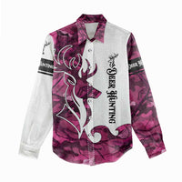 Pink Camo Customize Name Deer Hunting Women Casual Shirt Tribal Buck Silhouette - Wonder Print Shop