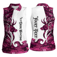 Pink Camo Customize Name Deer Hunting Women Sleeveless Polo Shirt Tribal Buck Silhouette - Wonder Print Shop