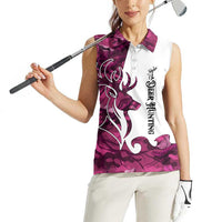 Pink Camo Customize Name Deer Hunting Women Sleeveless Polo Shirt Tribal Buck Silhouette - Wonder Print Shop