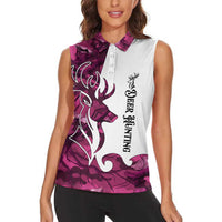Pink Camo Customize Name Deer Hunting Women Sleeveless Polo Shirt Tribal Buck Silhouette - Wonder Print Shop