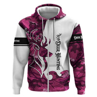 Pink Camo Customize Name Deer Hunting Zip Hoodie Tribal Buck Silhouette - Wonder Print Shop
