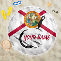 Flag Florida Fishing Beach Blanket Fish Hook Rip Detail and Custom Name Red Accent Design - Wonder Print Shop
