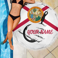 Flag Florida Fishing Beach Blanket Fish Hook Rip Detail and Custom Name Red Accent Design - Wonder Print Shop