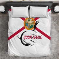 Flag Florida Fishing Bedding Set Fish Hook Rip Detail and Custom Name Red Accent Design - Wonder Print Shop