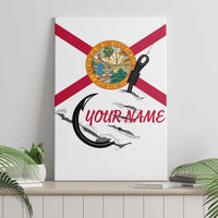 Flag Florida Fishing Canvas Wall Art Fish Hook Rip Detail and Custom Name Red Accent Design - Wonder Print Shop