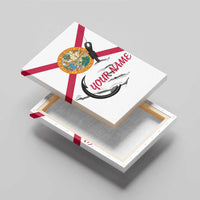 Flag Florida Fishing Canvas Wall Art Fish Hook Rip Detail and Custom Name Red Accent Design - Wonder Print Shop