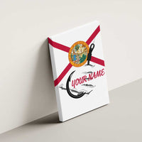 Flag Florida Fishing Canvas Wall Art Fish Hook Rip Detail and Custom Name Red Accent Design - Wonder Print Shop