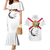Flag Florida Fishing Couples Matching Mermaid Dress and Hawaiian Shirt Fish Hook Rip Detail and Custom Name Red Accent Design - Wonder Print Shop