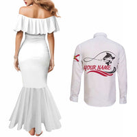 Flag Florida Fishing Couples Matching Mermaid Dress and Long Sleeve Button Shirt Fish Hook Rip Detail and Custom Name Red Accent Design - Wonder Print Shop