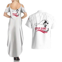 Flag Florida Fishing Couples Matching Summer Maxi Dress and Hawaiian Shirt Fish Hook Rip Detail and Custom Name Red Accent Design - Wonder Print Shop