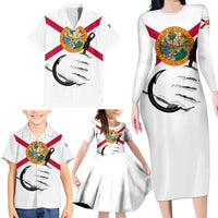 Flag Florida Fishing Family Matching Long Sleeve Bodycon Dress and Hawaiian Shirt Fish Hook Rip Detail and Custom Name Red Accent Design - Wonder Print Shop