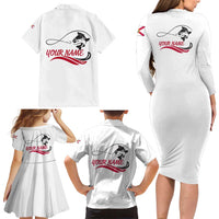 Flag Florida Fishing Family Matching Long Sleeve Bodycon Dress and Hawaiian Shirt Fish Hook Rip Detail and Custom Name Red Accent Design - Wonder Print Shop