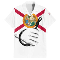 Flag Florida Fishing Family Matching Off Shoulder Maxi Dress and Hawaiian Shirt Fish Hook Rip Detail and Custom Name Red Accent Design - Wonder Print Shop