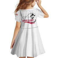 Flag Florida Fishing Family Matching Off Shoulder Short Dress and Hawaiian Shirt Fish Hook Rip Detail and Custom Name Red Accent Design - Wonder Print Shop