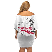 Flag Florida Fishing Family Matching Off Shoulder Short Dress and Hawaiian Shirt Fish Hook Rip Detail and Custom Name Red Accent Design - Wonder Print Shop