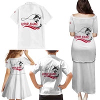 Flag Florida Fishing Family Matching Puletasi and Hawaiian Shirt Fish Hook Rip Detail and Custom Name Red Accent Design - Wonder Print Shop