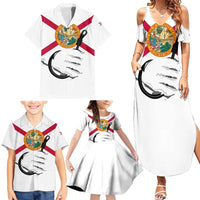 Flag Florida Fishing Family Matching Summer Maxi Dress and Hawaiian Shirt Fish Hook Rip Detail and Custom Name Red Accent Design - Wonder Print Shop
