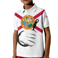 Flag Florida Fishing Kid Polo Shirt Fish Hook Rip Detail and Custom Name Red Accent Design - Wonder Print Shop