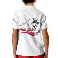 Flag Florida Fishing Kid Polo Shirt Fish Hook Rip Detail and Custom Name Red Accent Design - Wonder Print Shop