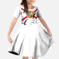Flag Florida Fishing Kid Short Sleeve Dress Fish Hook Rip Detail and Custom Name Red Accent Design - Wonder Print Shop