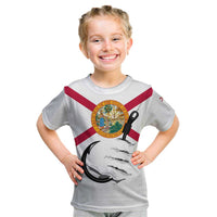 Flag Florida Fishing Kid T Shirt Fish Hook Rip Detail and Custom Name Red Accent Design - Wonder Print Shop