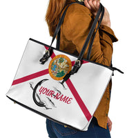 Flag Florida Fishing Leather Tote Bag Fish Hook Rip Detail and Custom Name Red Accent Design - Wonder Print Shop