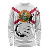 Flag Florida Fishing Long Sleeve Shirt Fish Hook Rip Detail and Custom Name Red Accent Design - Wonder Print Shop