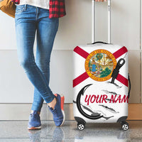 Flag Florida Fishing Luggage Cover Fish Hook Rip Detail and Custom Name Red Accent Design - Wonder Print Shop