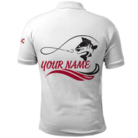 Flag Florida Fishing Polo Shirt Fish Hook Rip Detail and Custom Name Red Accent Design - Wonder Print Shop