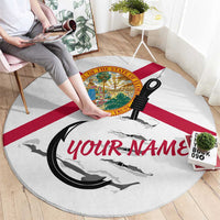 Flag Florida Fishing Round Carpet Fish Hook Rip Detail and Custom Name Red Accent Design - Wonder Print Shop