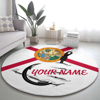 Flag Florida Fishing Round Carpet Fish Hook Rip Detail and Custom Name Red Accent Design - Wonder Print Shop