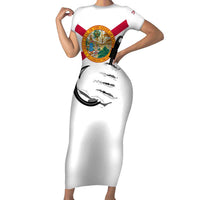 Flag Florida Fishing Short Sleeve Bodycon Dress Fish Hook Rip Detail and Custom Name Red Accent Design - Wonder Print Shop