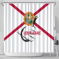 Flag Florida Fishing Shower Curtain Fish Hook Rip Detail and Custom Name Red Accent Design - Wonder Print Shop